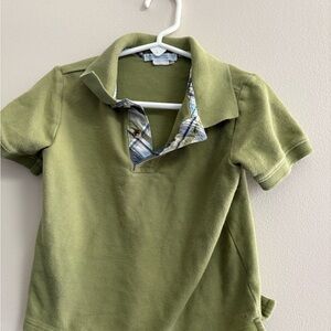 Janie and Jack Olive Polo Shirt with Plaid Accent